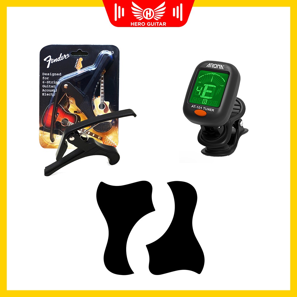 Combo tuner+capo+miếng dán guitar giá siêu hời- tiết kiệm, tiện dụng, cần thiết khi chơi guitar- Hero guitar Đà Nẵng