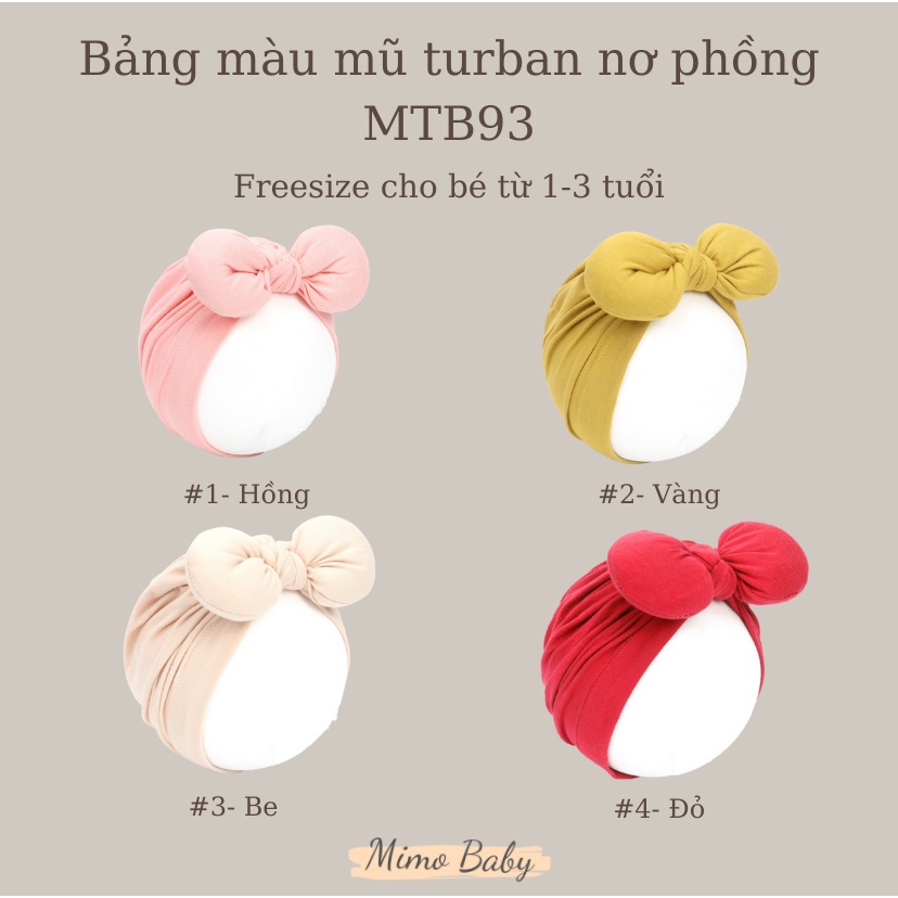 Mũ nón turban nơ phồng siêu cute cho bé gái 1-3 tuổi MTB93 Mimo Baby