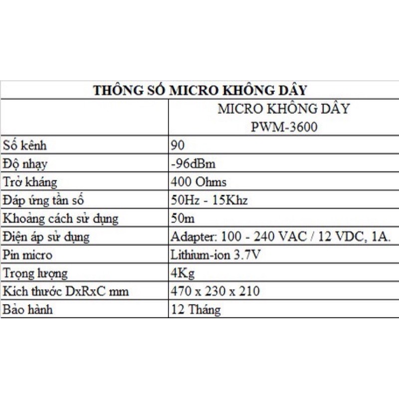 MICRO KHÔNG DÂY ARIRANG PWM-3600