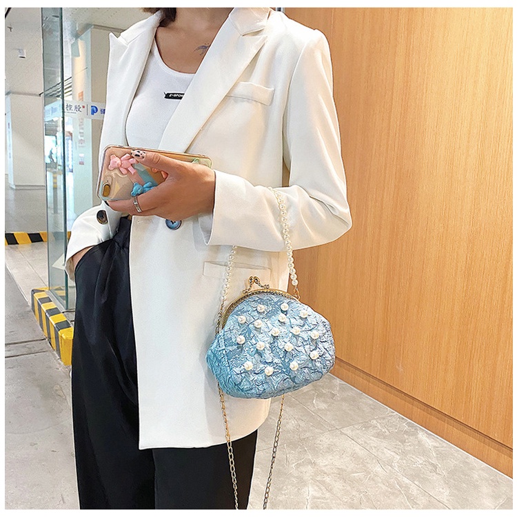 Túi xách IELGY đan đính hoa nhỏ dây ngọc trai nhân tạo cỡ lớn