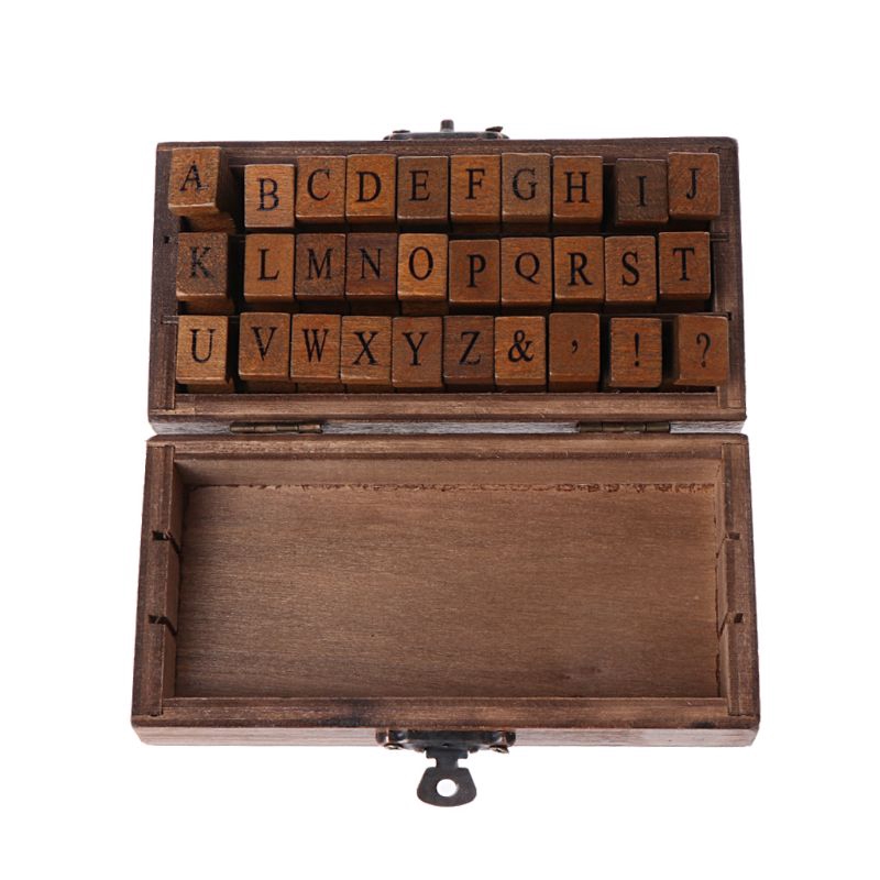 love*A-Z 30pcs Retro Alphabet Letter Uppercase Lowercase Wooden Rubber Stamp Set Craft DIY