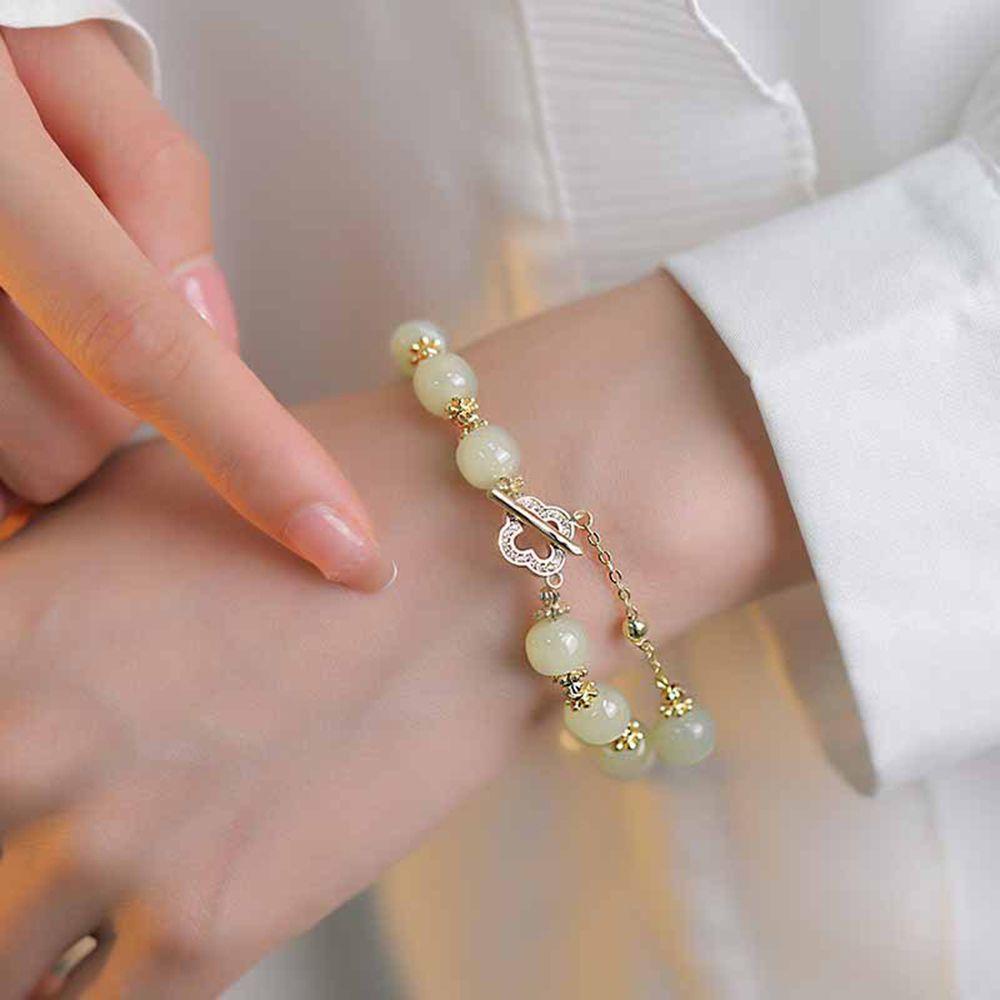 Vòng Đeo Tay Co Giãn Đính Đá Zircon Giả Ngọc Bích Phong Cách Vintage Dành Cho Nữ