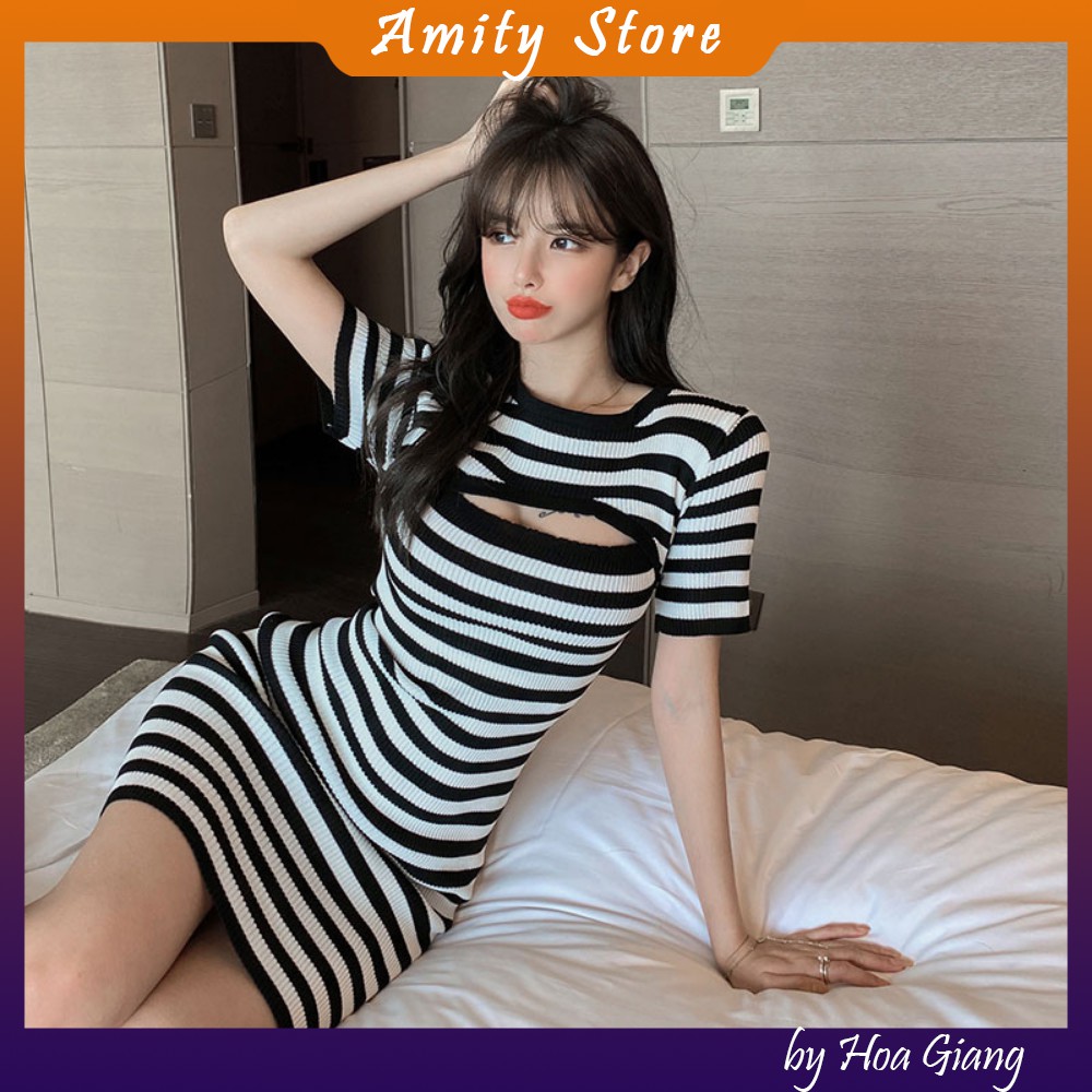 Váy ôm body khoét ngực bằng len hàng quảng châu cao cấp