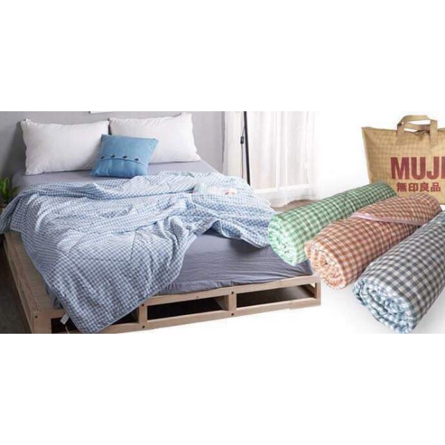 Chăn mền cotton đũi muji xuất Nhật, giao màu ngẫu nhiên,Chăn bông cotton hình ca rô 200x230cm,,,
