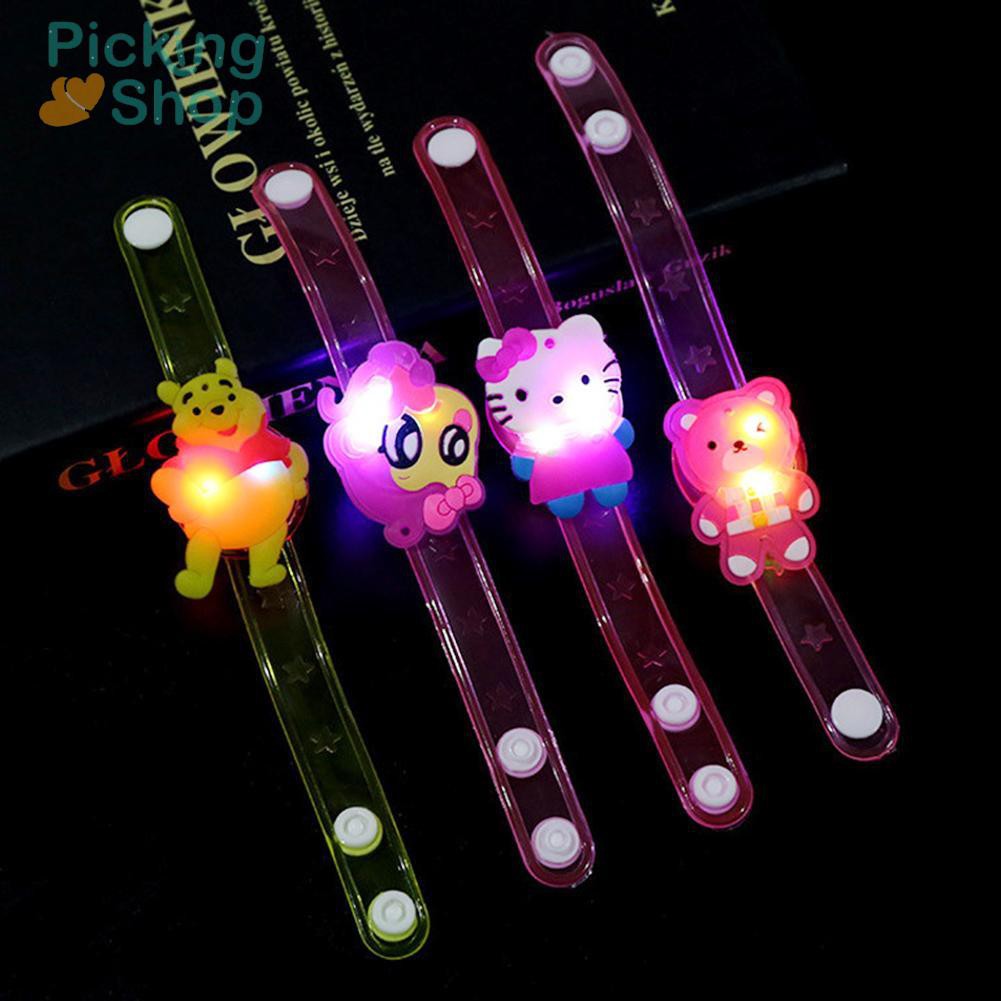 Cute Kids Flash Wrist Band Cartoon Night Light Watch Glowing Bracelet Toys