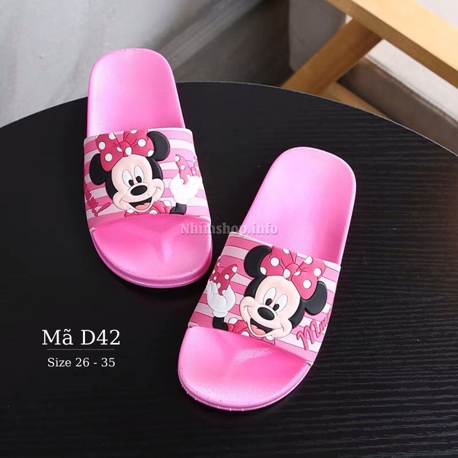 Dép lê cho bé Babyhattieu D42 Mickey Model 2022, Dép bé gái quai ngang đi trong nhà chống trơn trượt chính hãng