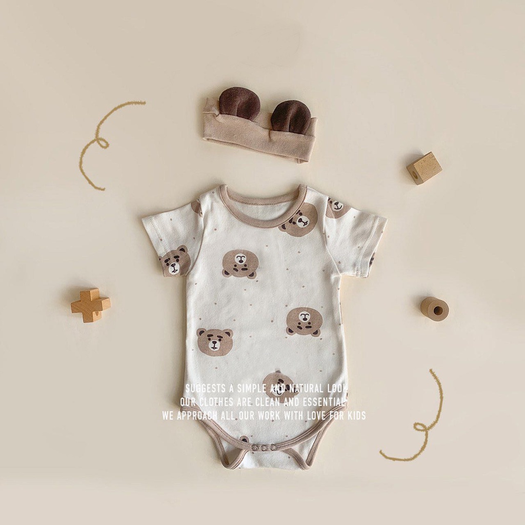 Set Áo Thun Tay Ngắn &amp; Quần Short In Hình Gấu Cho Bé