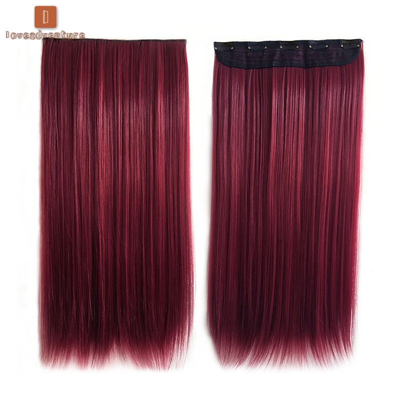 Tóc giả thẳng dài 60cm 5 kẹp màu đỏ rượu vang thời trang cho nữ