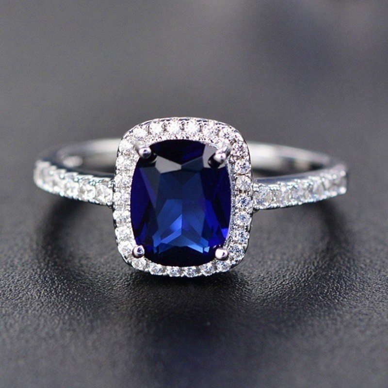 Nhẫn mạ bạc đính đá sapphire nhân tạo thời trang nữ sang trọng