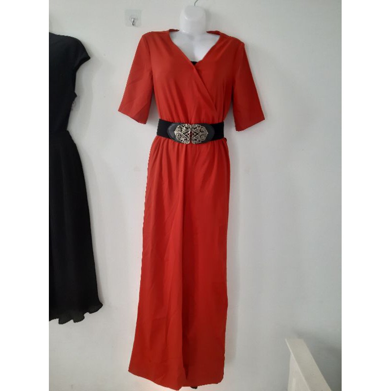 jumsuit cổ v đắp chéo dáng dài ống rộng