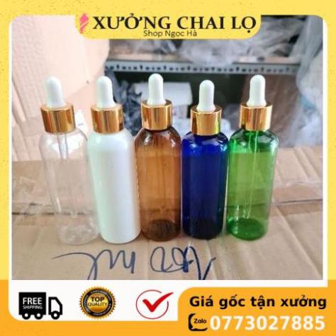 Lọ Chiết Serum ❤ RẺ VÔ ĐỊCH ❤ [30ml,50ml,100ml] Chai nhựa pet đựng tinh dầu bóp giọt Khoen vàng chiết mỹ phẩm .