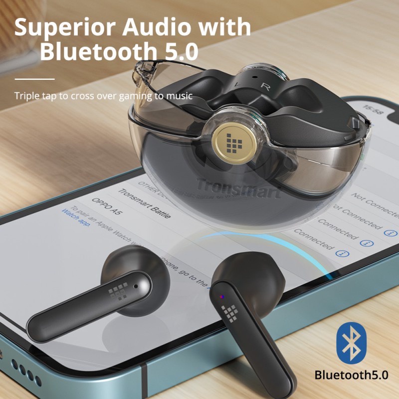 Tai nghe bluetooth chơi game Tronsmart Battle Gaming dộ trễ thấp hiệu ứng ánh sáng đa dạng chơi nhạc 20 giờ