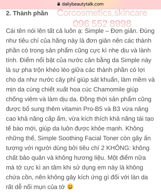 Nước Hoa Hồng Cân Bằng Da Dịu Nhẹ Simple Kind To Skin Soothing Facial Toner 200ml