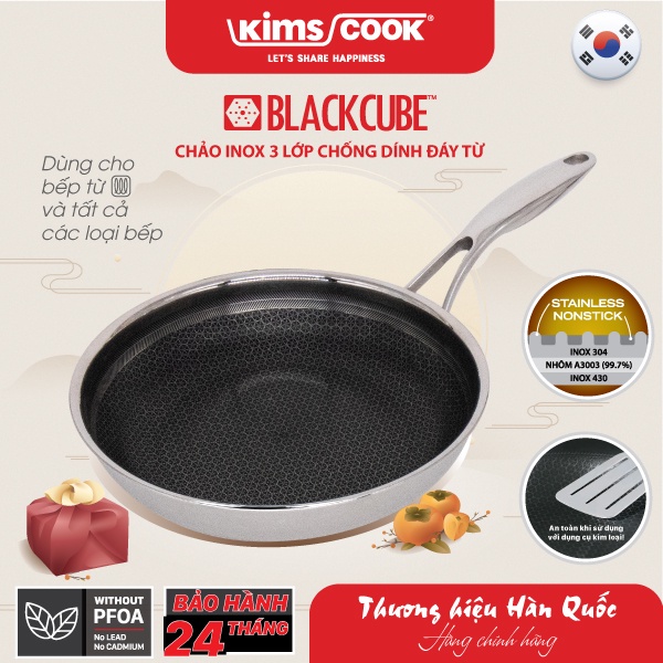 Chảo Blackcube INOX 3 lớp đáy từ chống dính Kims Cook