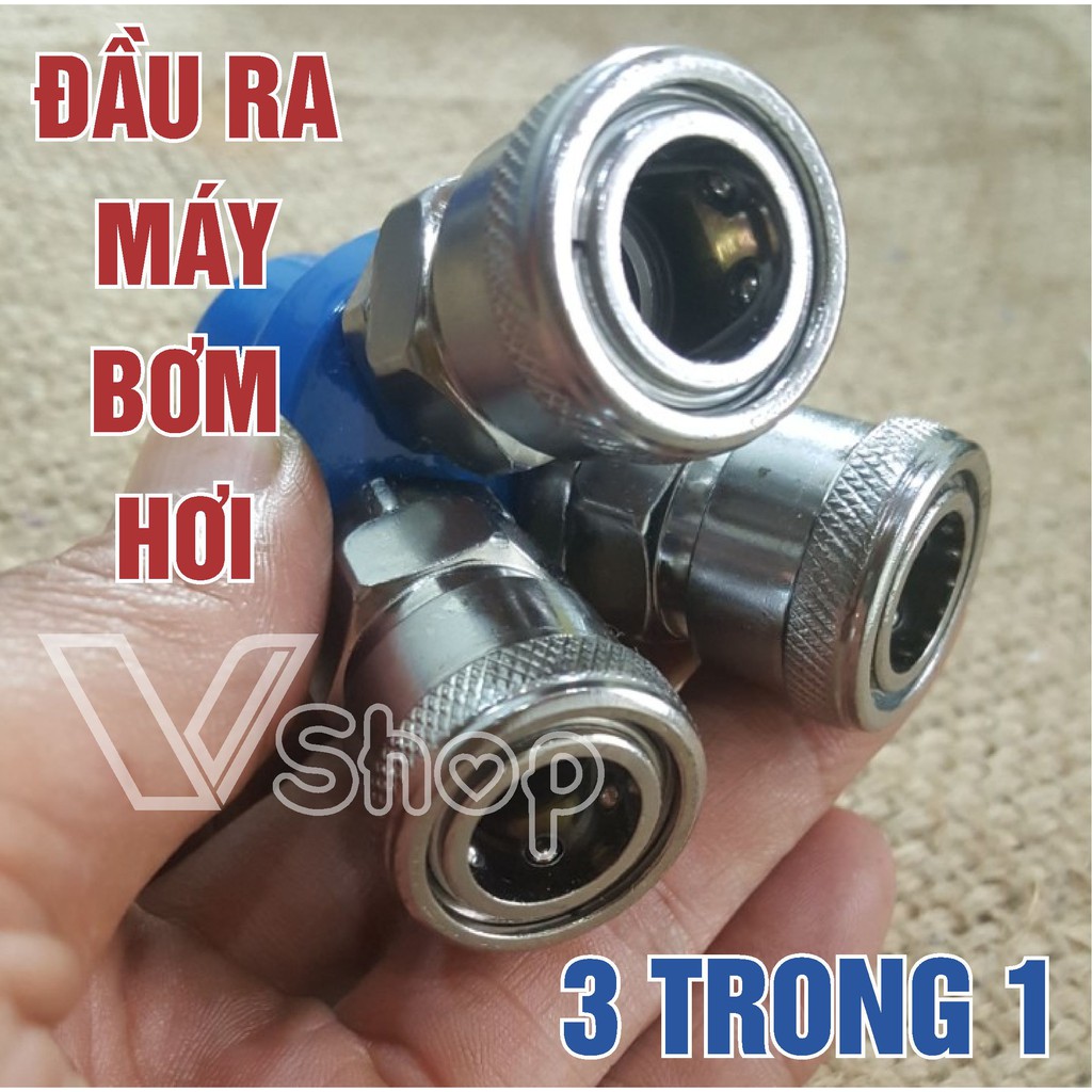 Đầu van hơi, 3 trong 1, dùng cho bình bơm hơi, máy nén khí