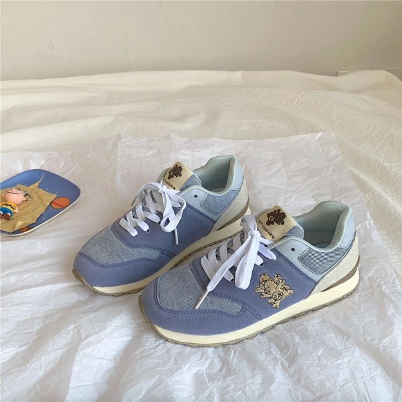 6:30PM Order Mã 023 Giày sneaker ulzzang dáng newbalance thêu hình gấu phối màu cute