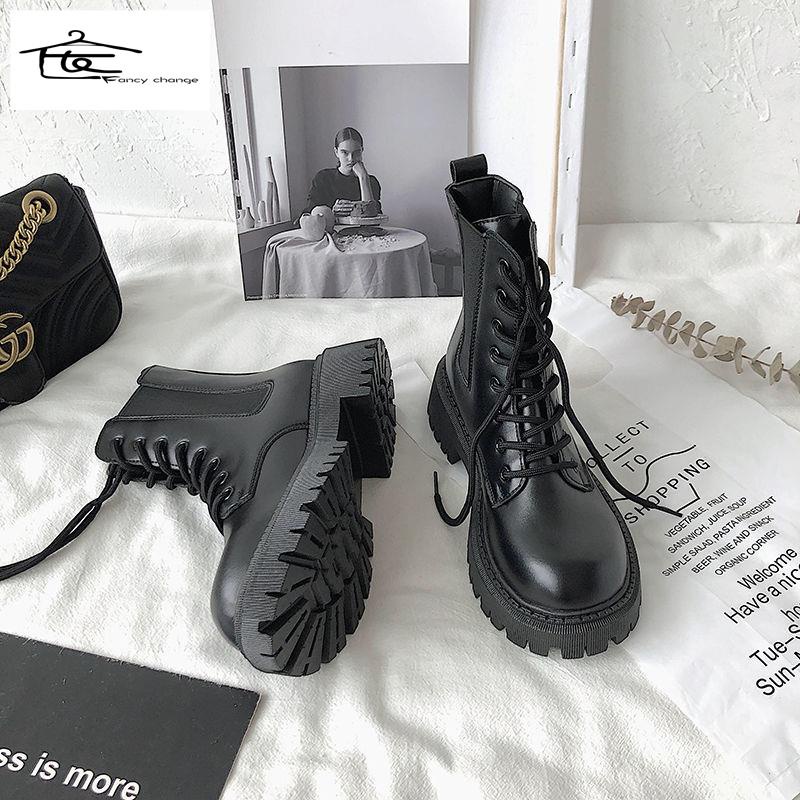 Giày Bốt Martin Mỏng Màu Đen Phong Cách Đường Phố Thời Trang Xuân Thu Cá Tính Cho Nữ