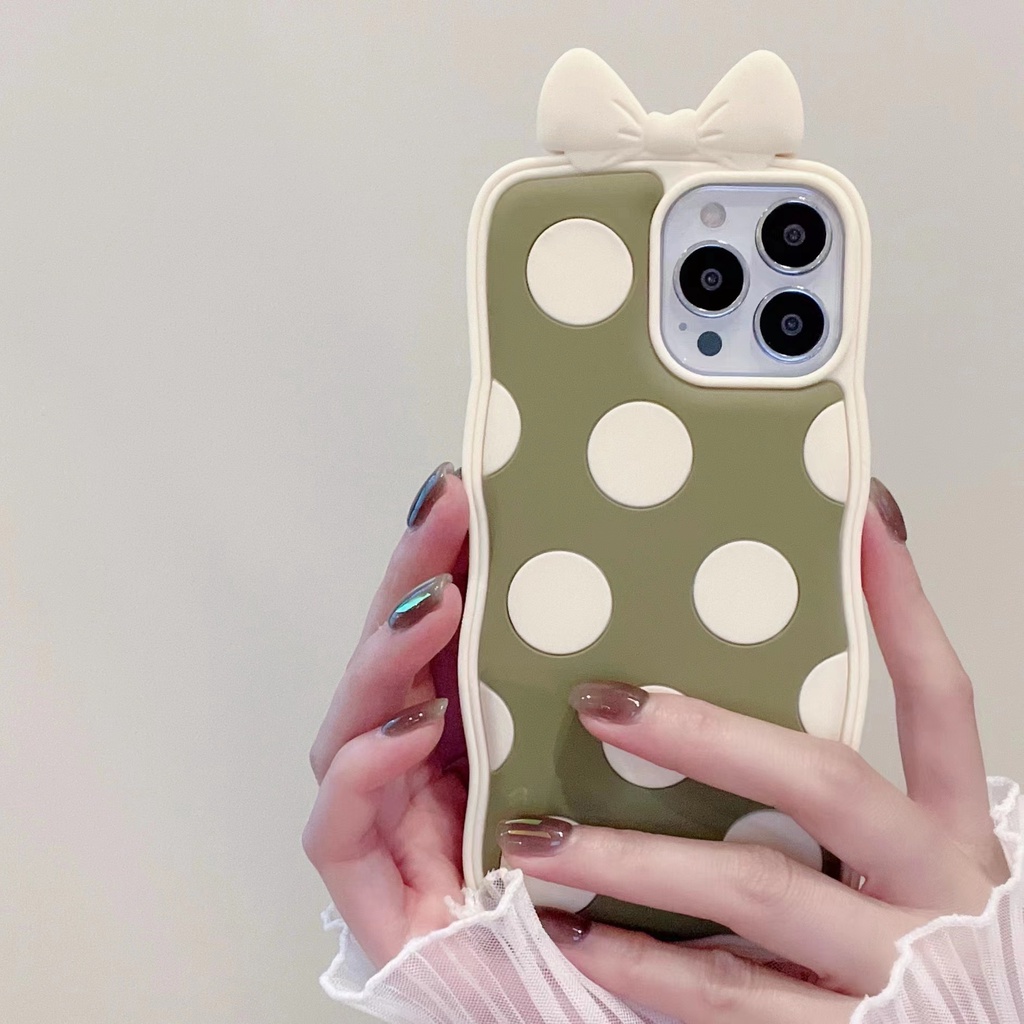 Ốp Điện Thoại Silicon Mềm Chống Sốc Họa Tiết Chấm Bi Và Nơ Hoạt Hình Cho iPhone 6 7 8Plus X XSMAX XR 11 12 13promax