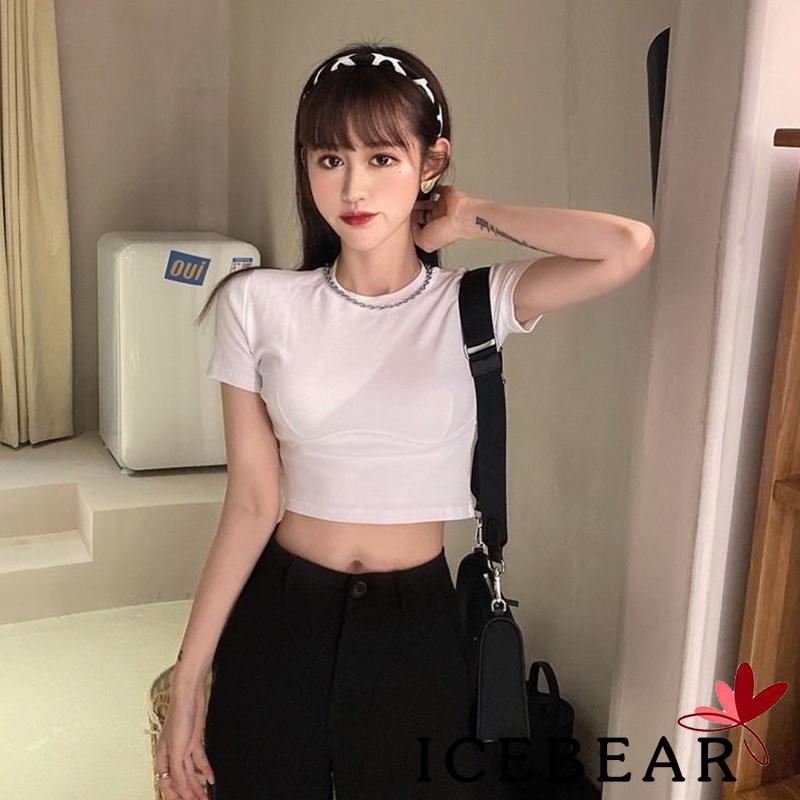 Áo Thun Crop Top Tay Ngắn Cổ Tròn Màu Sắc Trơn Thời Trang Cho Nữ