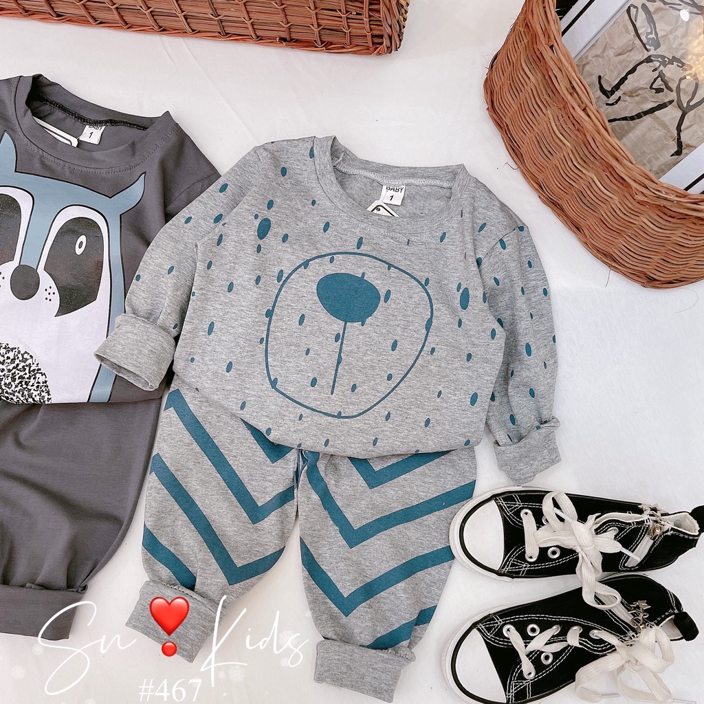 Sét 2 bộ cotton co giãn 4 chiều mềm mịn quần áo thu đông cho bé trai