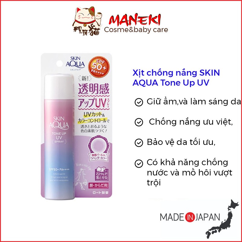 Xịt chống nắng Skin Aqua Tone Up UV Spf50+PA++++ - 70g nâng tông da