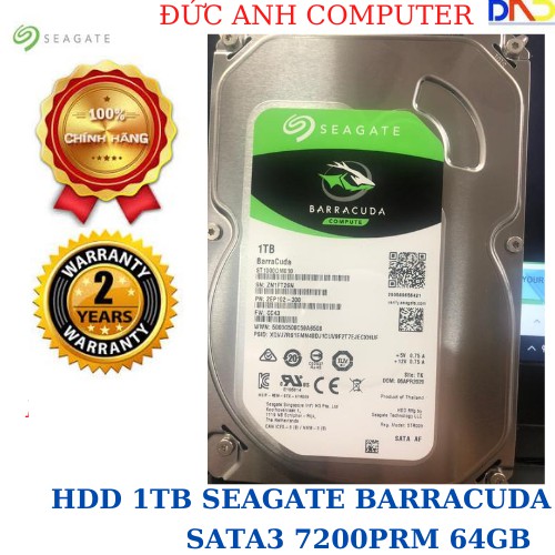 CHÍNH HÃNG VIỄN SƠN/ FPT - Ổ Cứng 1TB SEAGATE BARRACUDA Chính Hãng 100% - Tặng Dây Cáp Sata3 zin