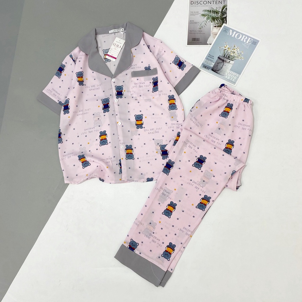 Bộ đồ ngủ nữ quần cộc dài lụa mango cổ tim hàn quốc, hàng thiết kế có size 40-65kg -  Pyjamas House