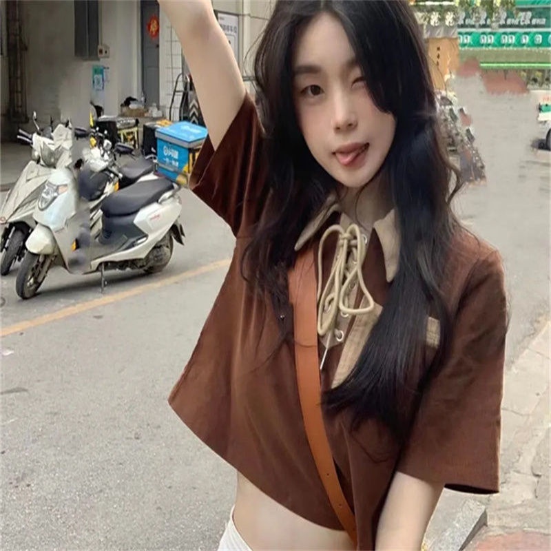 Áo Thun polo Tay Ngắn Phong Cách Harajuku Retro Dành Cho Nữ