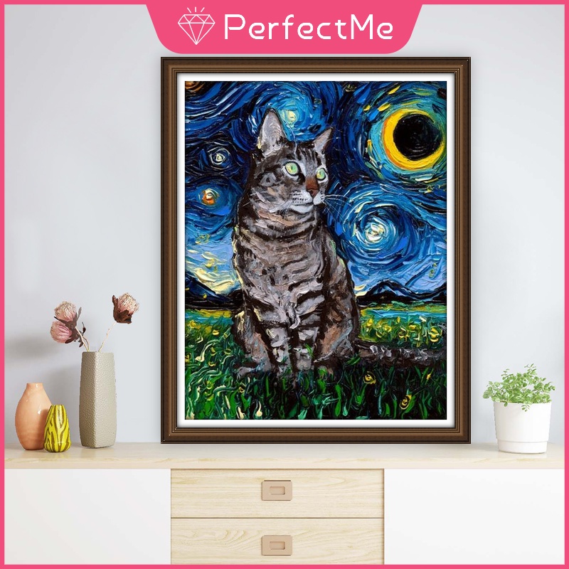 Bộ tranh đính đá 5D họa tiết chú mèo dễ thương độc đáo kích thước 30x40cm