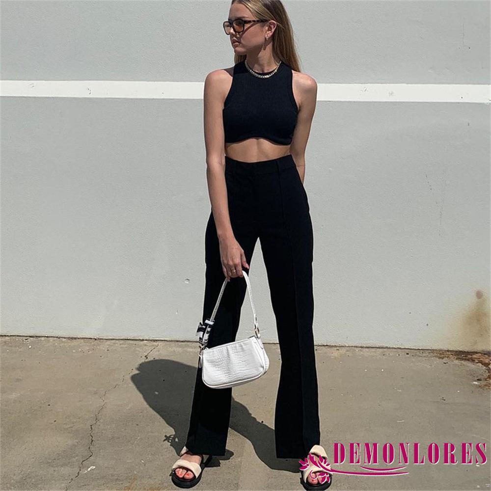 Áo Croptop Sát Nách Cổ Tròn Màu Sắc Thanh Lịch Cho Nữ