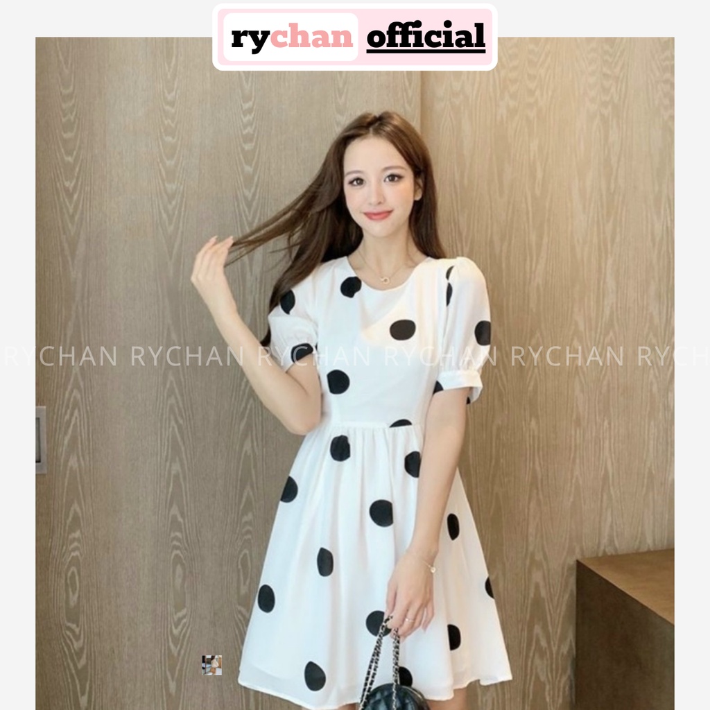 Đầm Xoè Tay Phồng Chấm Bi To - DX9973
