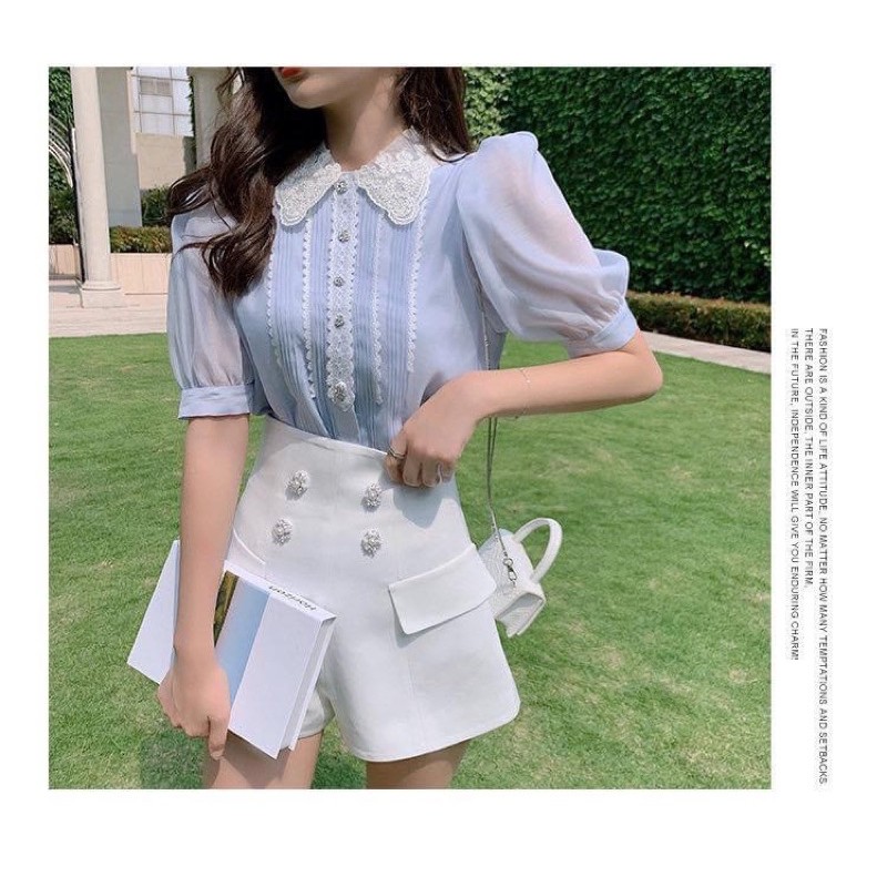 SƠ MI PHA REN TAY BỒNG - PHA LƯỚI - ÁO TIỂU THƯ