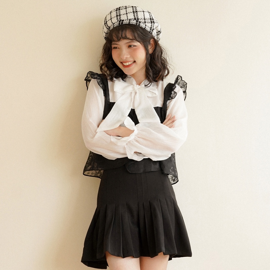 BLEUBIRD Áo voan organza hoa phối tơ nhũ buộc nơ NABI TOP