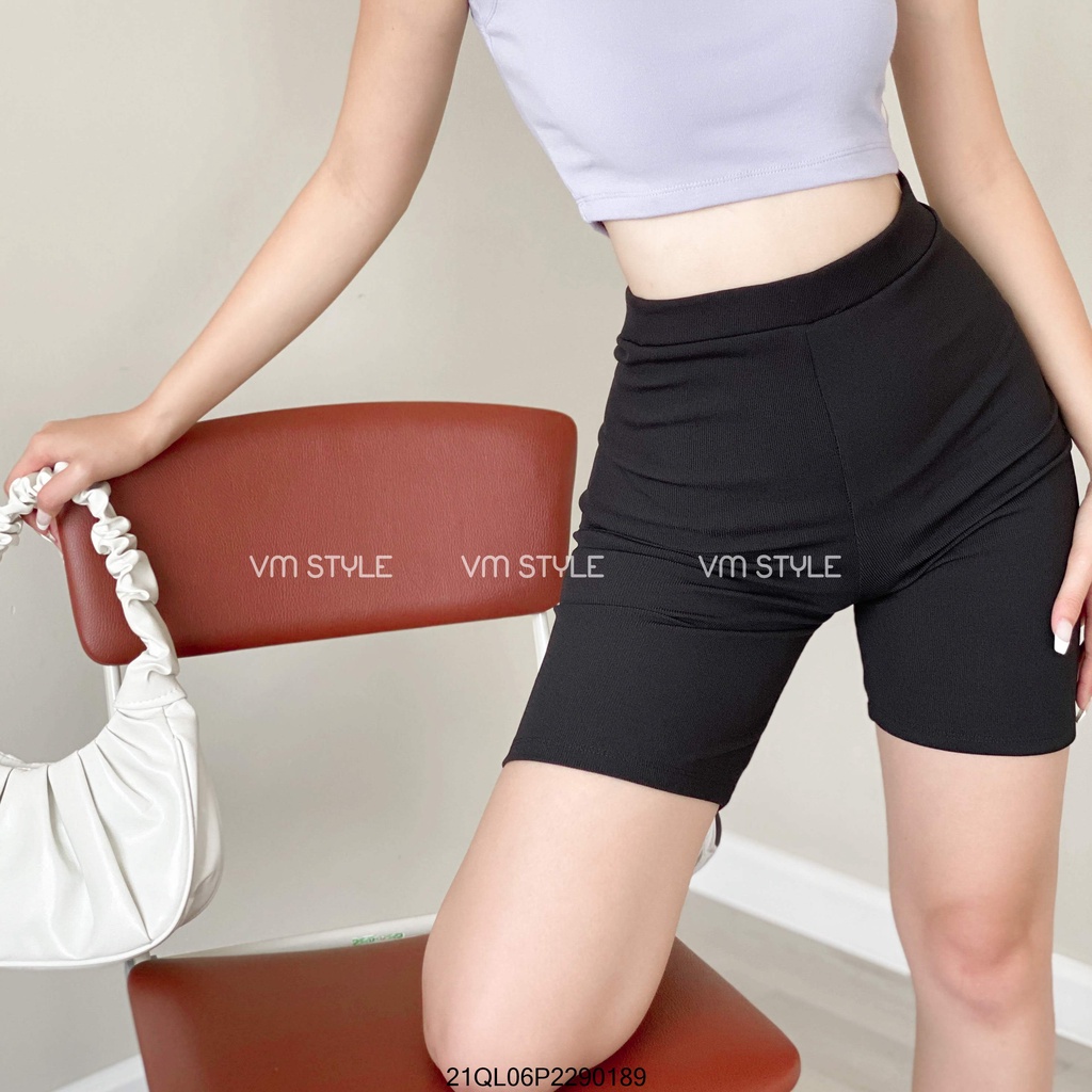 Quần legging nữ lửng VMSTYLE,biker vải thun tăm co giãn ôm sát thể thao -51- 22QL02P22401 LLU00002