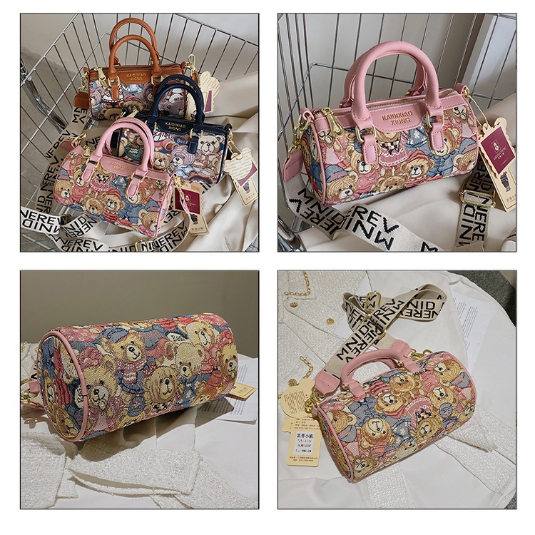 Túi Xách Đeo Vai Cỡ Nhỏ Thêu Hình Gấu Katy Phối Màu Tương Phản Dễ Thương Cho Nữ