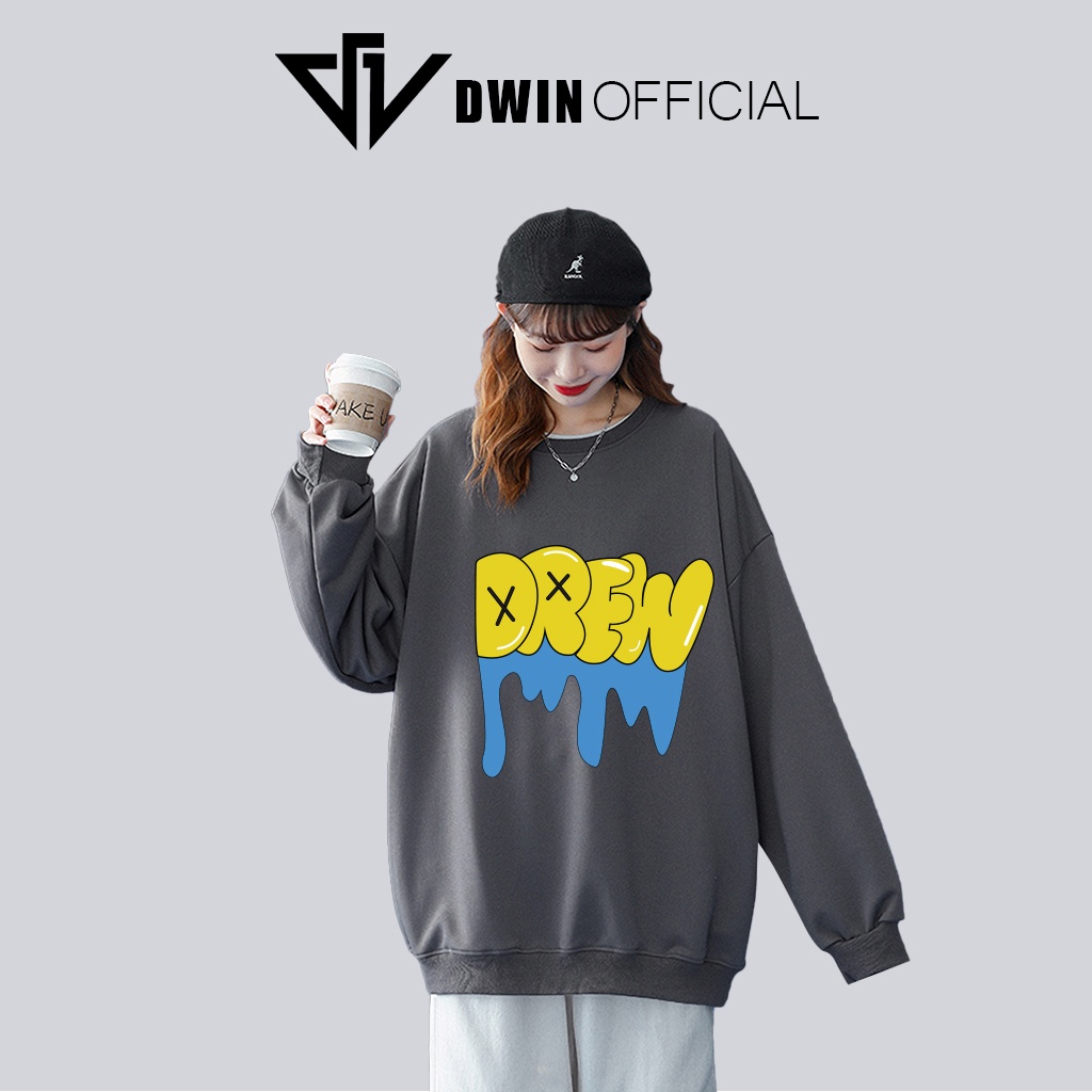 Áo sweater nỉ in chữ Drew unisex DWIN basic nam nữ form rộng oversize local brand SP00123