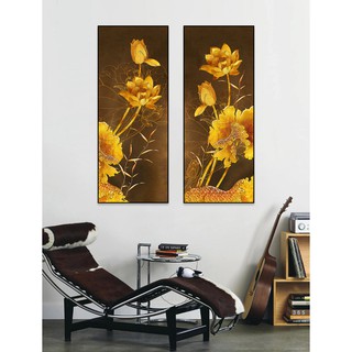 Bộ 2 Tranh Treo Tường Canvas Hoa Sen Vàng 30 x 75 x 2 cm TTT-0396