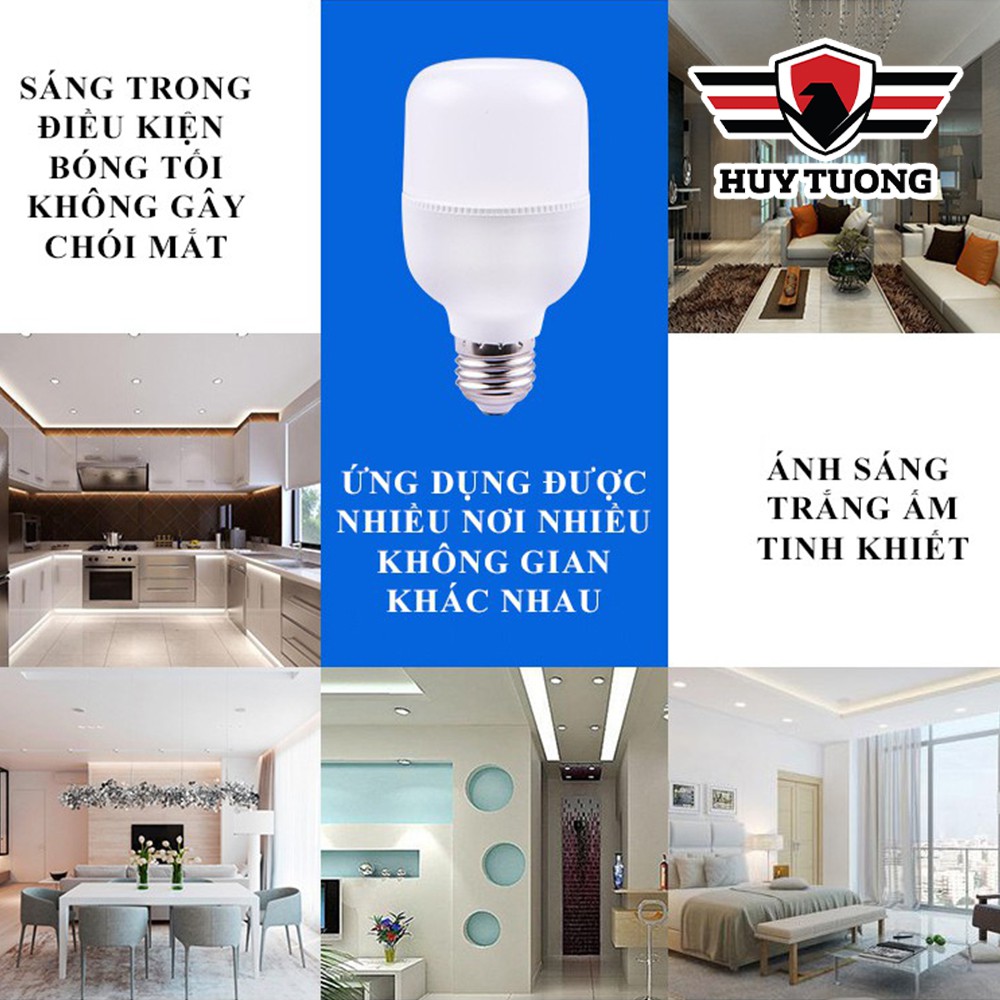 Bóng đèn Led Bulb siêu sáng, Bóng led bulb trụ nhựa ánh sáng trắng (5W-10W-15W-20W-30W-40W-50W) cao cấp - Huy Tưởng