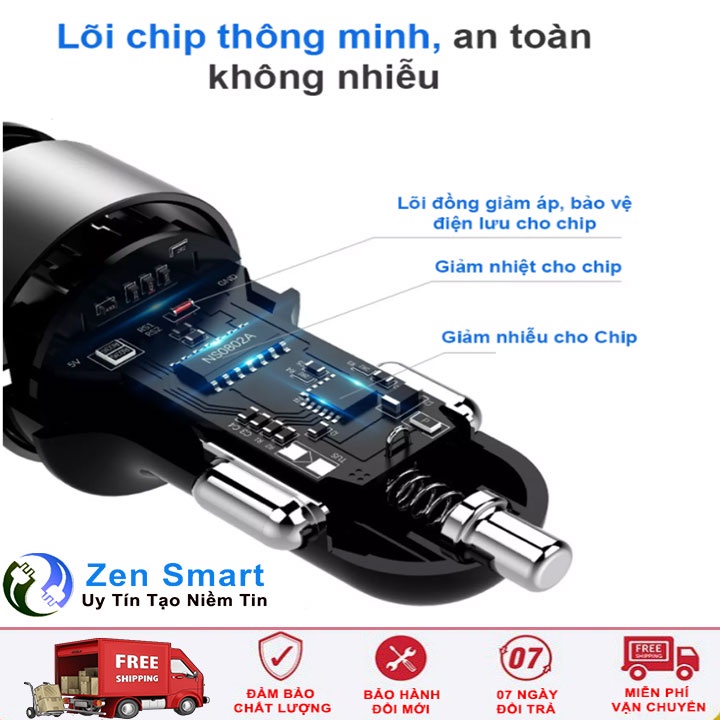 Tẩu Sạc Nhanh Dành Cho Xe Hơi Loại 02 Cổng USB 5V,  Kép 3.1A,  Hiển Thị Điện Áp Ắc Quy