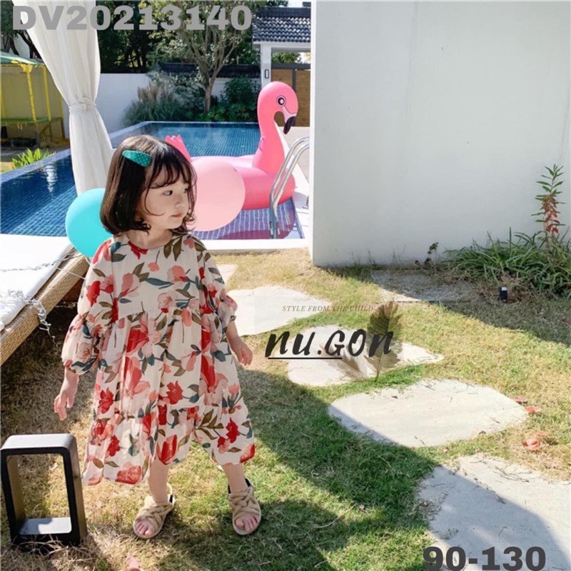 Váy Baby Doll Hoa Đỏ Cho Bé