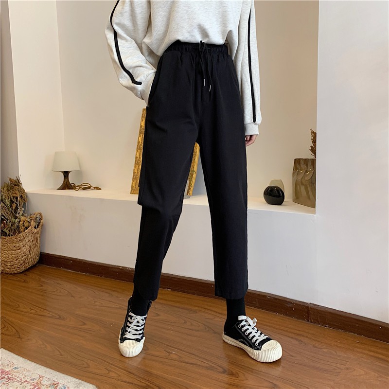 SUXI Quần dài lưng cao màu trơn thời trang Hàn Quốc cho nữ