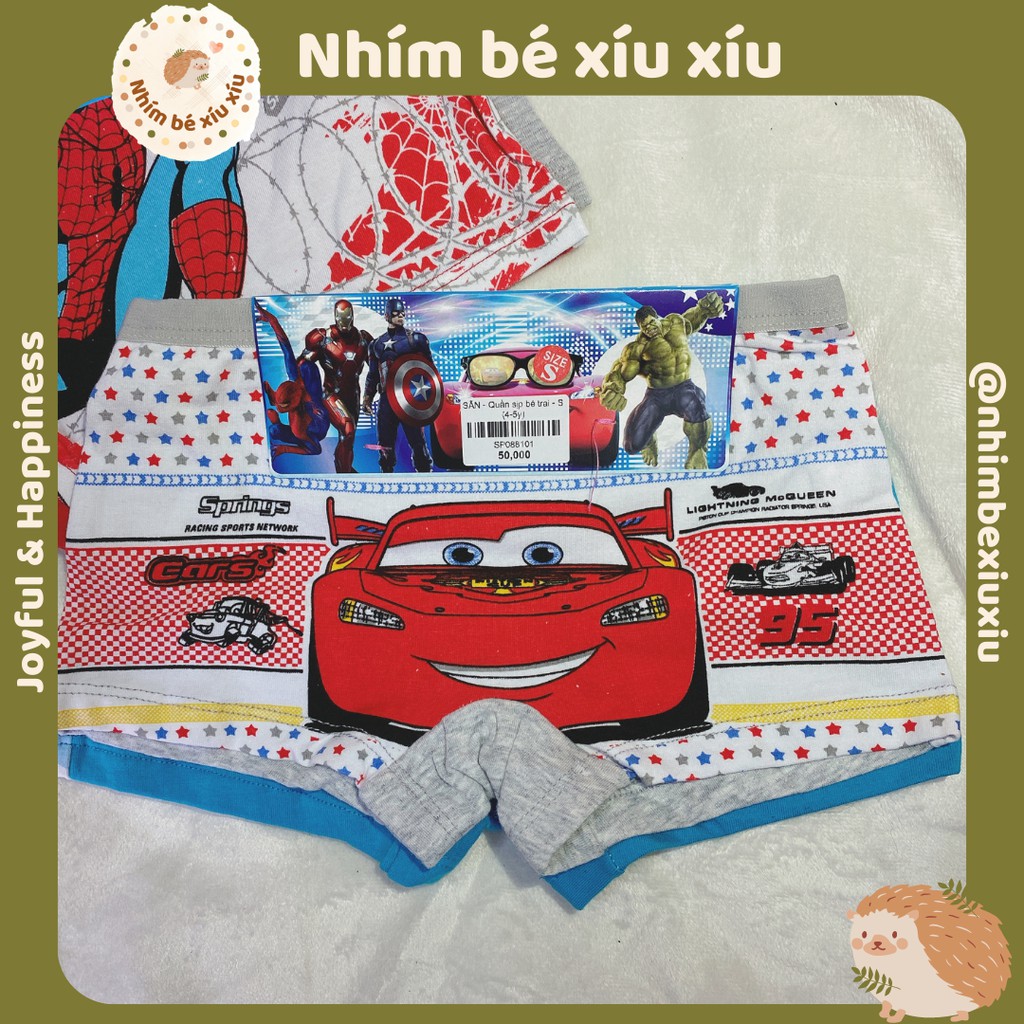 Combo 2 quần sịp đùi cotton bé trai hình siêu nhân nhện/ô tô (15-24 kg) nhimbexiuxiu