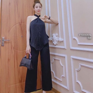 Set bộ lụa áo cổ yếm