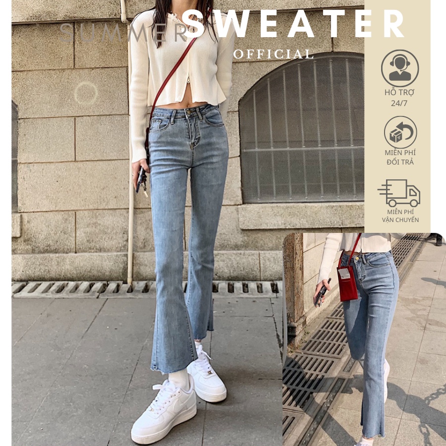 Quần jean ống loe 9 tấc lưng cao SUMMER, quần bò nữ ống loe cạp cao dáng lửng