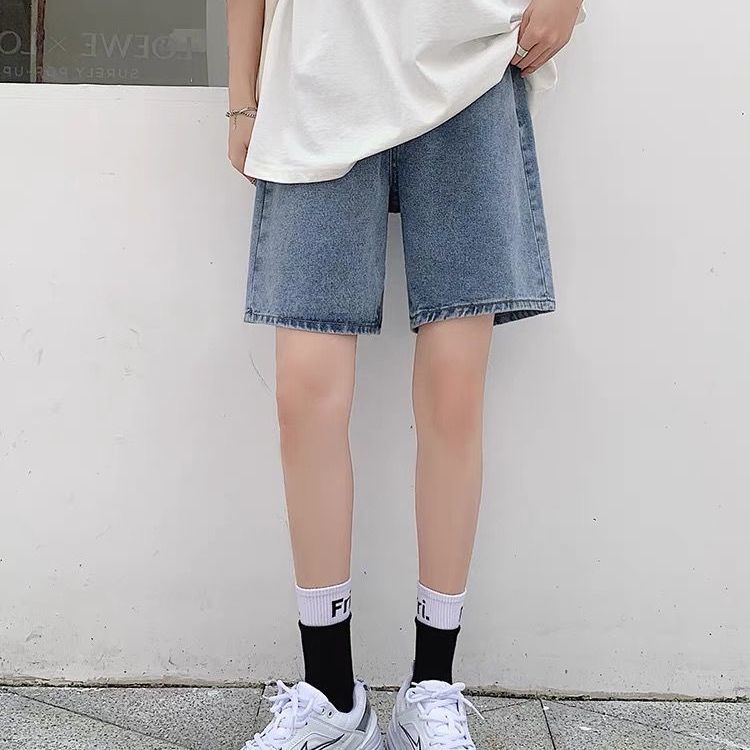 Quần Short Denim Cạp Cao Ống Rộng Thời Trang Hè 2022 Mới Cho Nữ