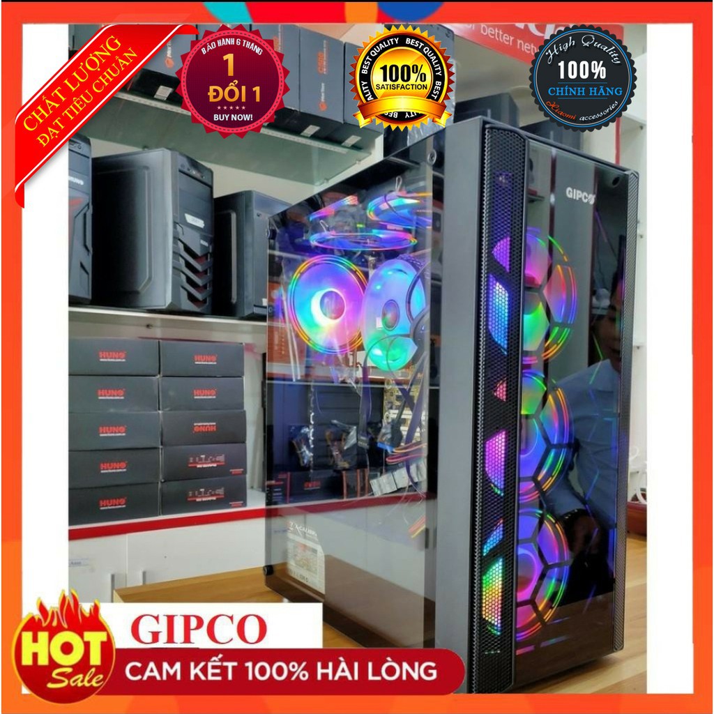 [Chính hãng]VỎ CÂY MÁY TÍNH GIPCO 5986LFT 3 FAN LED 5 MÀU+ỐC VÍT-Vỏ CASE pc SAHARA kính cường lực ATX tản nhiệt nhanh