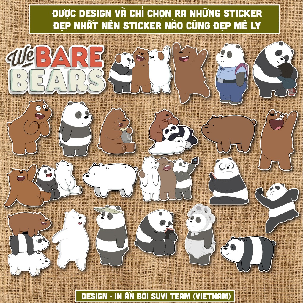 Sticker We Bare Bears chống nước sticker dán laptop, điện thoại, đàn guitar, mũ bảo hiểm, vali. MSP: A03