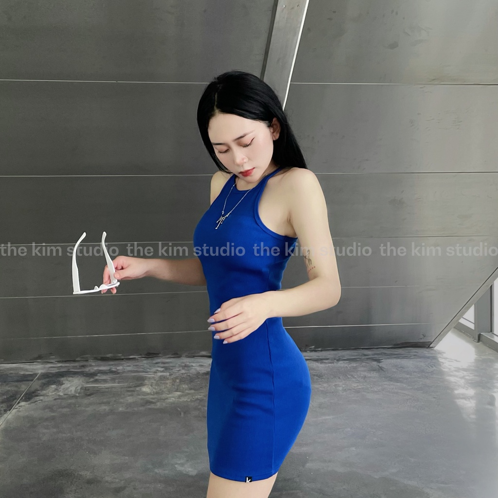 Váy body thun tăm ba lỗ The Kim , đầm body ngắn ôm sát người mini dress đen V151