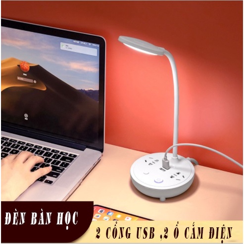 Đèn bàn học, đèn ngủ thông minh kết hợp ổ cắm điện và cổng USB