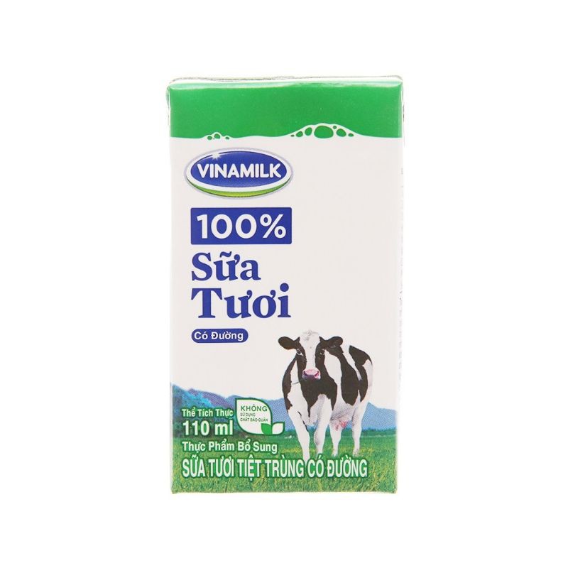 LỐC SỮA TƯƠI VINAMILK 100% CÓ ĐƯỜNG HỘP  110 ML